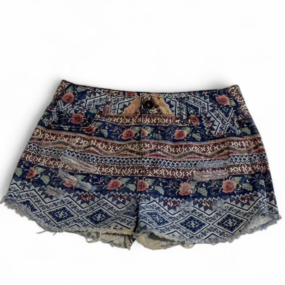 Tinseltown Denim Couture Shorts 9 Multi Color Boho Tapestry Dist